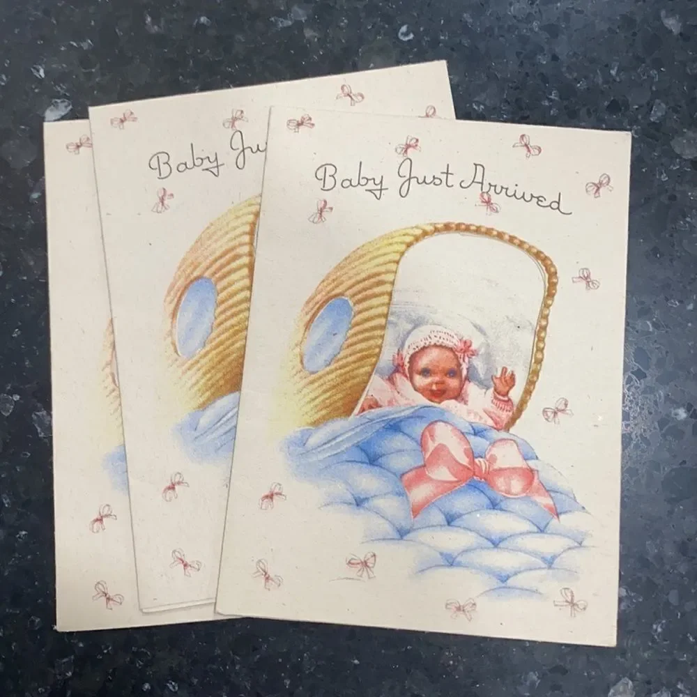 Vintage‎ VTG Baby Shower Attival Cards Note Cards